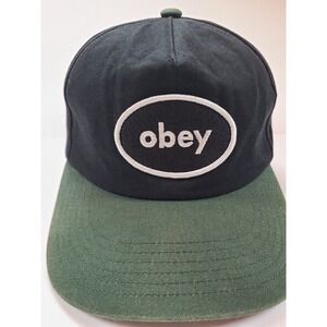 OBEY Snapback Hat Black Green Logo Baseball Cap Adjustable Skate Streetwear